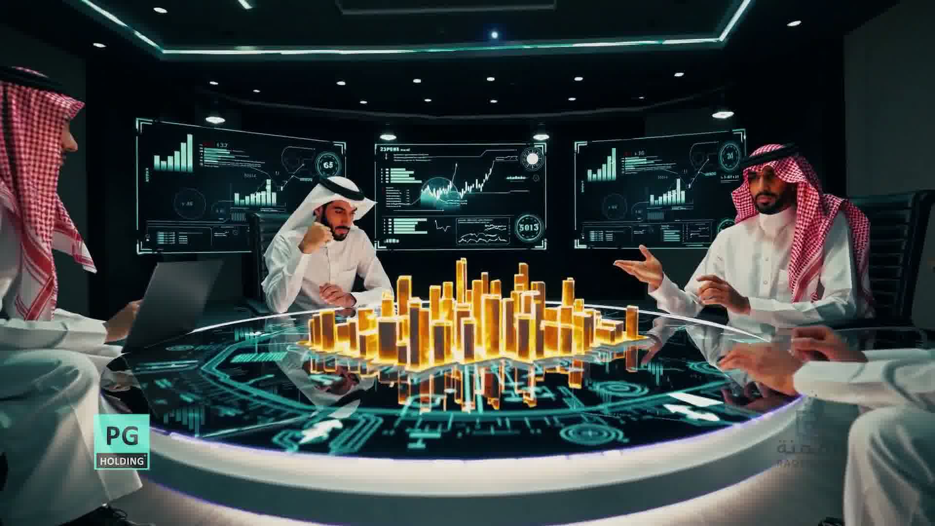 Executive strategy session around a digital transformation map in Riyadh