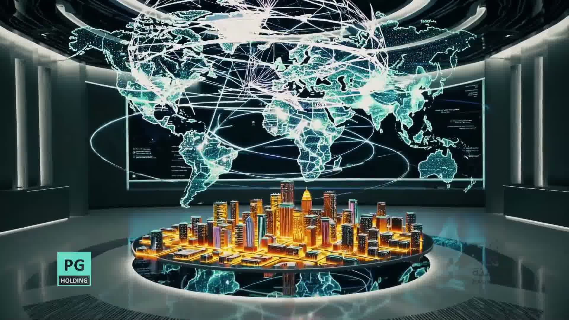 Digital twin city model connected to a global intelligence network